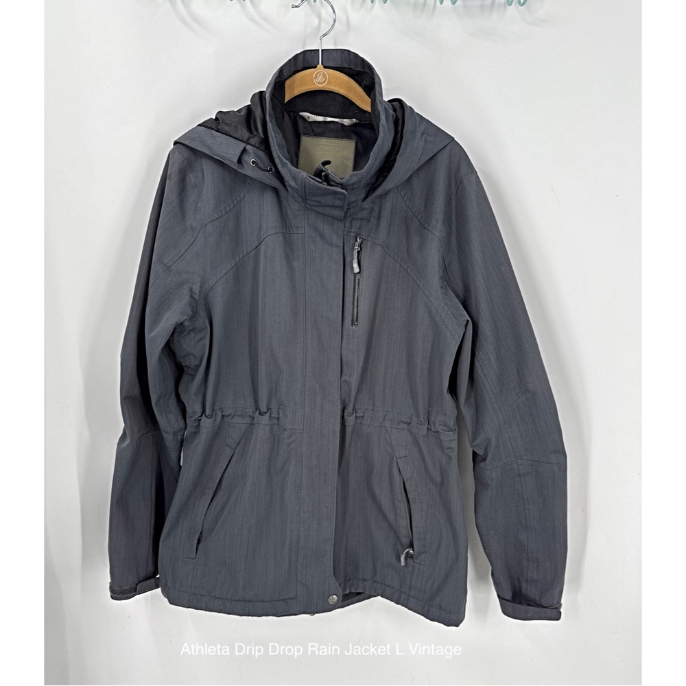Athleta Drip Drop Rain Jacket Charcoal Hooded Rain Jacket L